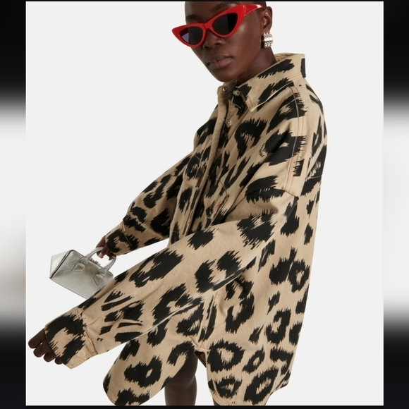 The Attico Leopard Print Denim Shirt Jacket Oversized Tan Black Size EU 42, US 6 - Picture 3 of 16